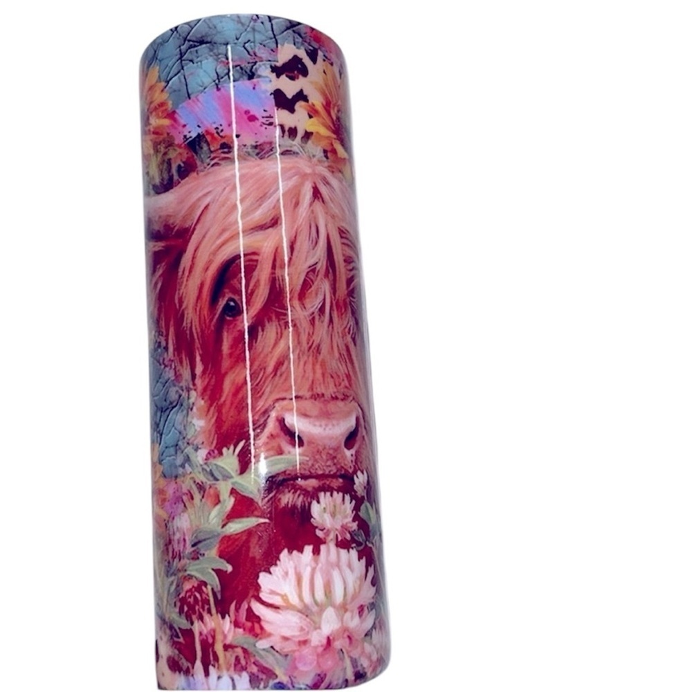 Colorful cow with horns tall Floral Tumbler no lid